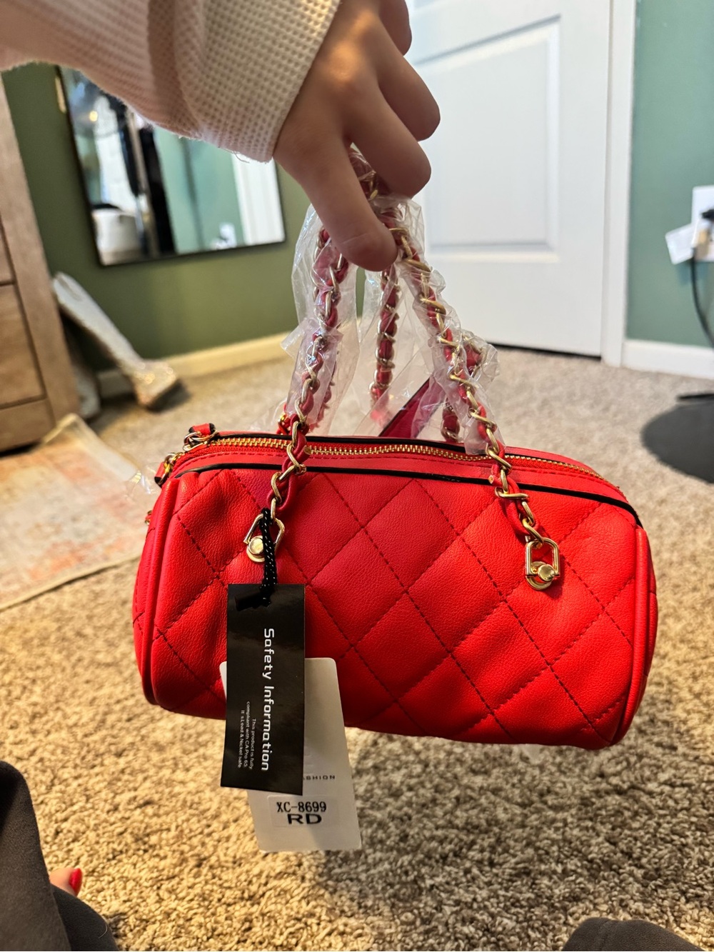 Quilted Red Chain-Handle Women's Satchel